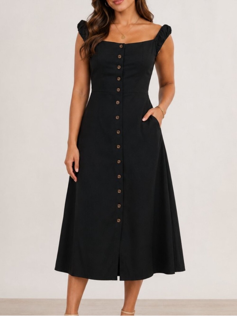 EUC Favorite Daughter Black Button-Front Maxi Dress